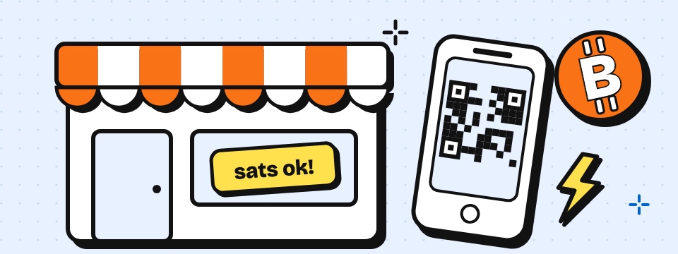 Illustratie: winkel met een Bitcoin-betaling via QR-code